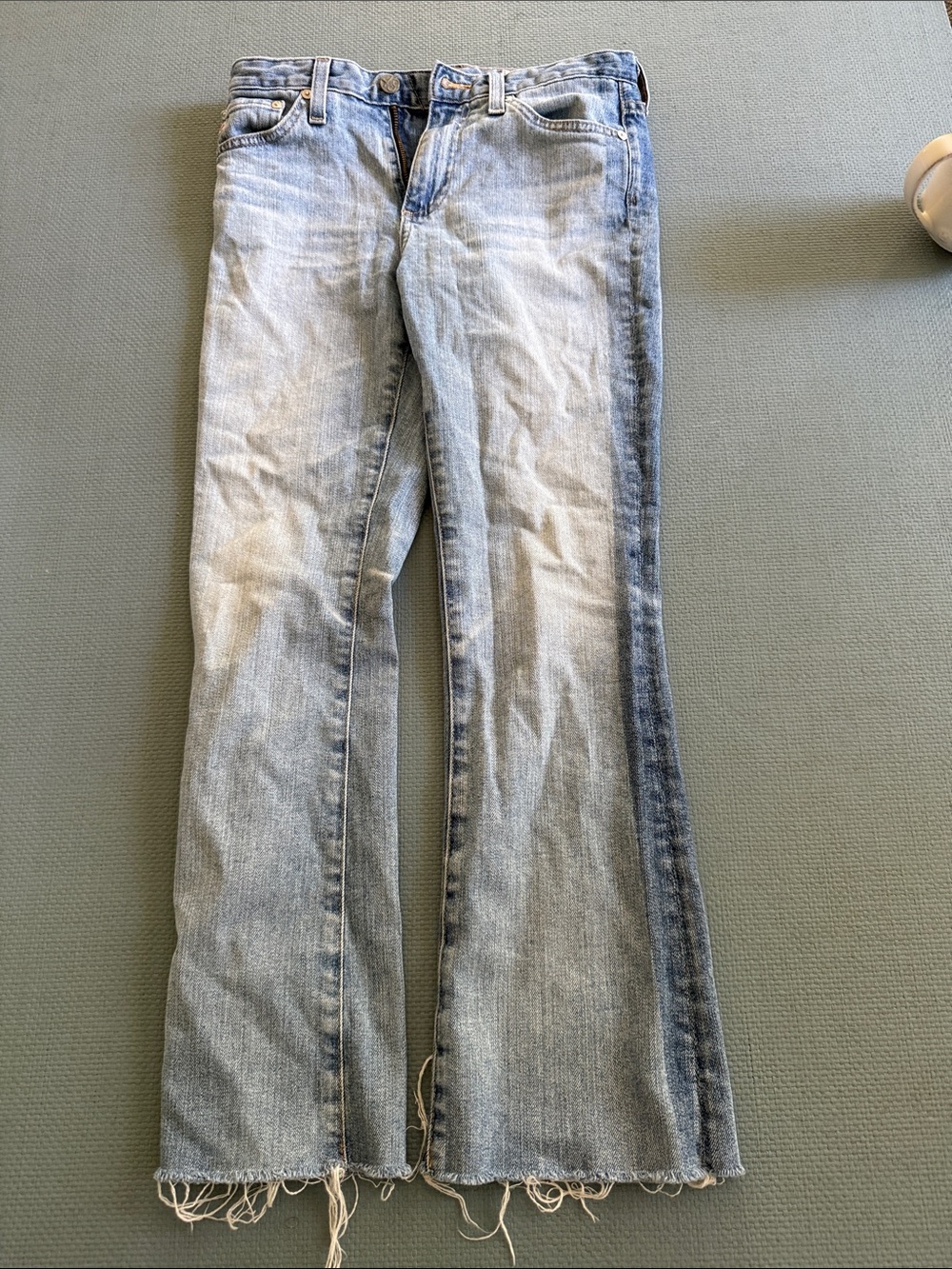 AG - The Jodie Crop Light Blue with Dark Stripe with Flare Jeans